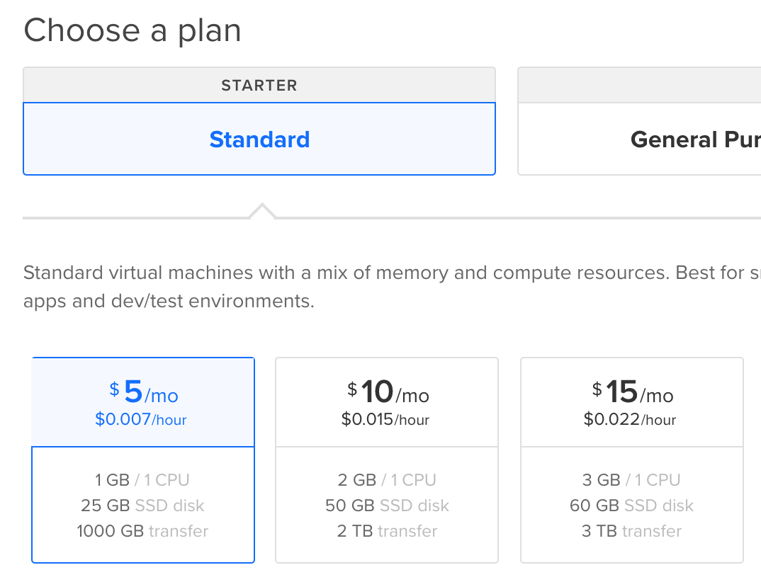 setup digitalocean plans